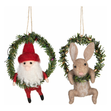 Ulldjur Tomte Kanin Med Krans - Julpynt